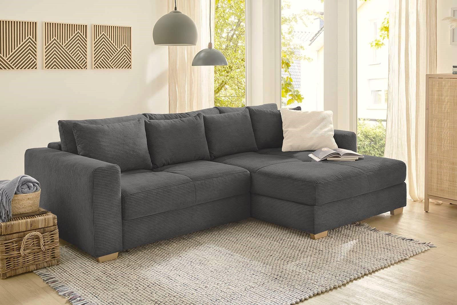 Thumbnail - luma-home Ecksofa-Dauerschläfer, Anthrazit, Textil, 3-Sitzer, Füllung: Polyurethan (Pur), Ottomane links, L-Form, seiten...