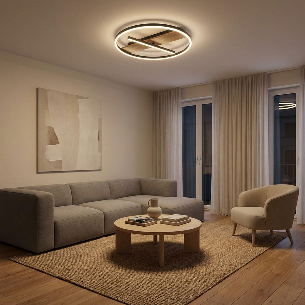 LED DECKENLEUCHTE Metall Schwarz, Holzoptik - Braun, Metall (40.5/40.5/5.5cm) - Globo Lighting