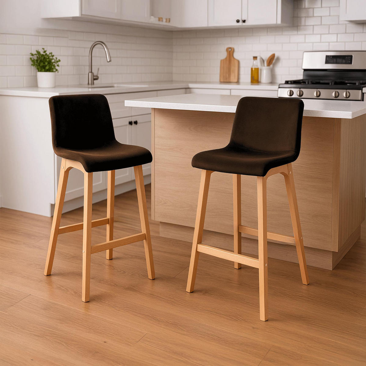 BARHOCKER Samt Braun - Eukalyptusholzfarben/Braun, Holz/Textil (41/101/46cm) - CLP