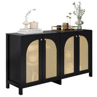 SIDEBOARD 145x40x80 cm, 4 Türen, Rattanoptik, Schwarz - Schwarz, Holz (145/80/40cm)