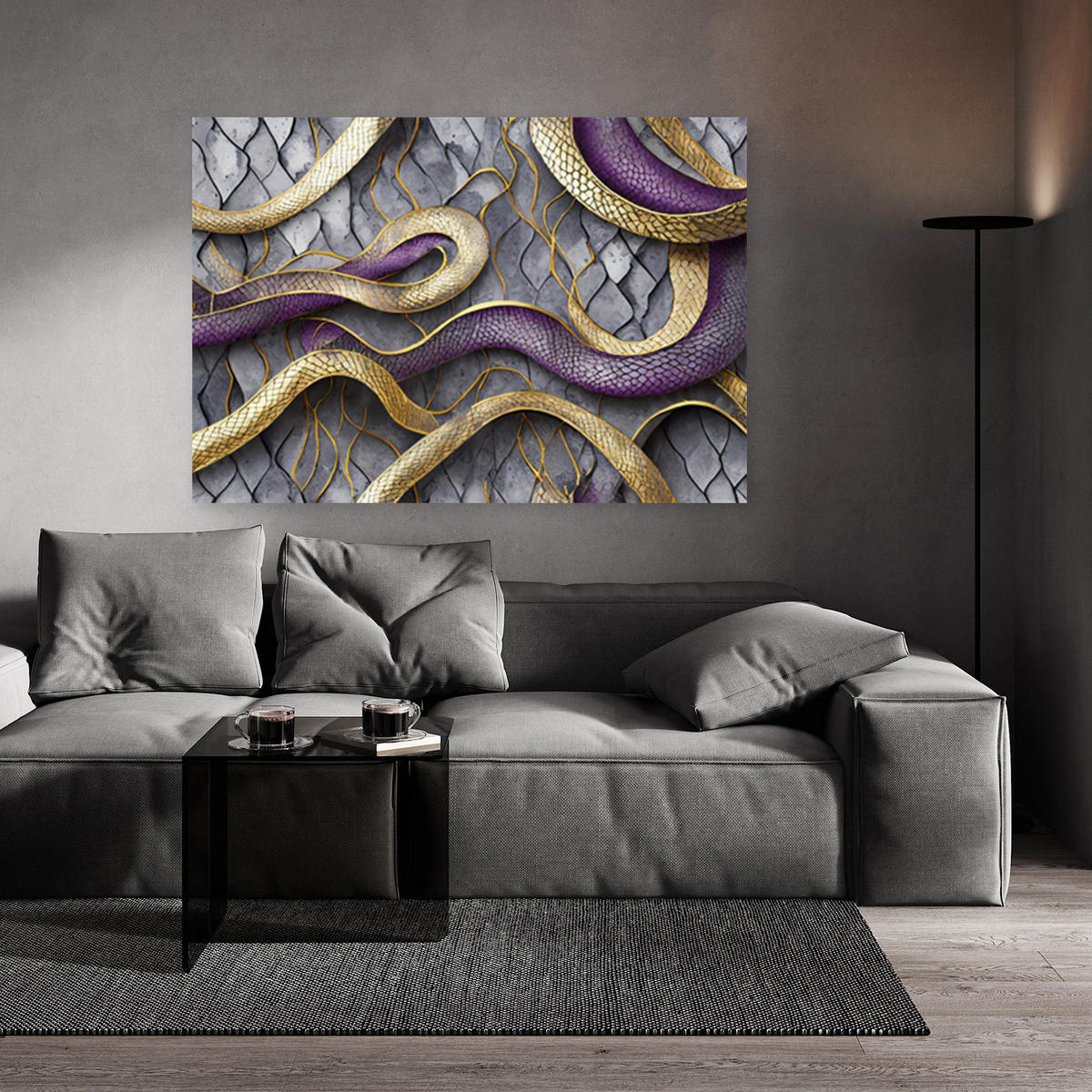 WANDBILD schlange textur glamour gold lila - Goldfarben, Textil (60/40cm) - Feeby