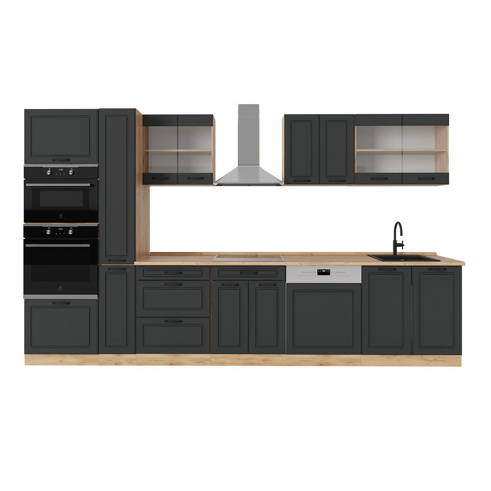 Vicco KOMPLETNÍ KUCHYNĚ R-Line Antracitový venkovský dům/zlatý dub 350 cm , PD Dub