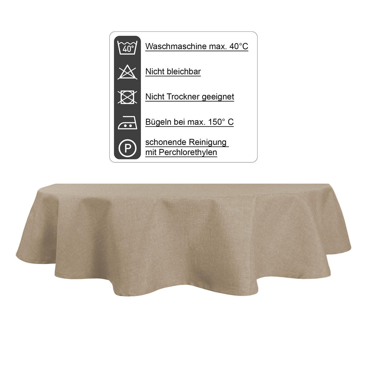TISCHDECKE Leinenoptik 160/220 cm oval Beige Natur - Beige, Textil (160/220cm) - TiborTex