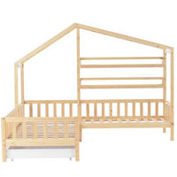 HAUSBETT 90/200 cm mit Seitenliege 140/70 cm, Schublade und Regalen, Natur - Naturfarben, Holz (90/200cm) - Flora Grace