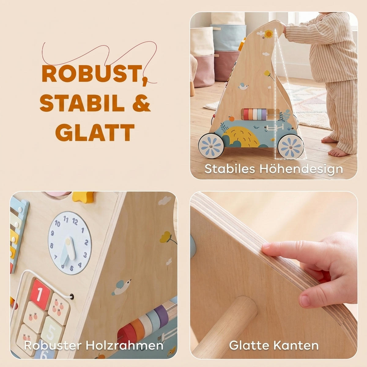 BABY-LAUFLERNWAGEN Mehrschichtplatte Naturholz - Naturfarben, Holzwerkstoff (33.5/47.5/37cm) - AIYAPLAY