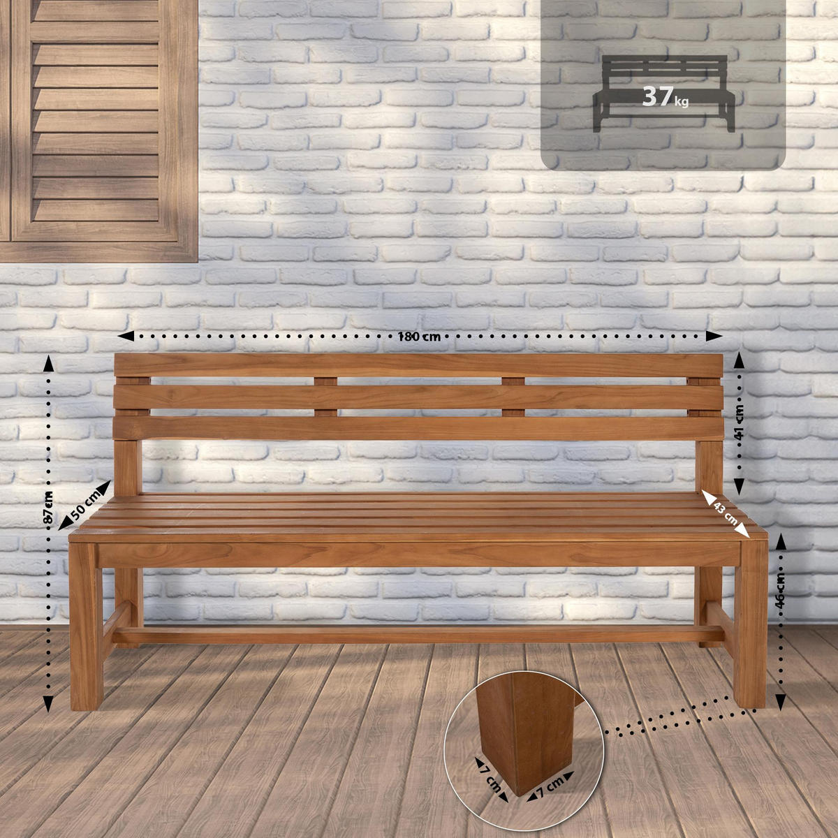GARTENBANK 180/50 cm Holz teak - Teakfarben, Holz (180/85/50cm) - CLP