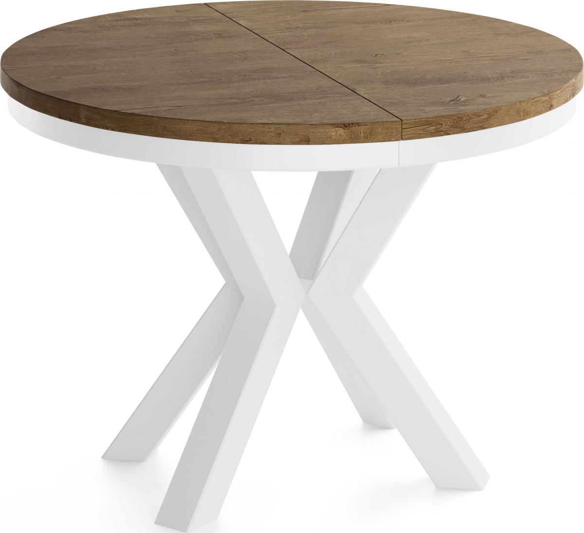 ESSTISCH Clara Weiß runder ausziehbarer, Lefkas Eiche 100-180/100/76 cm - Alteiche/Weiß, Holzwerkstoff/Metall (100/100/76cm) - WFL GROUP