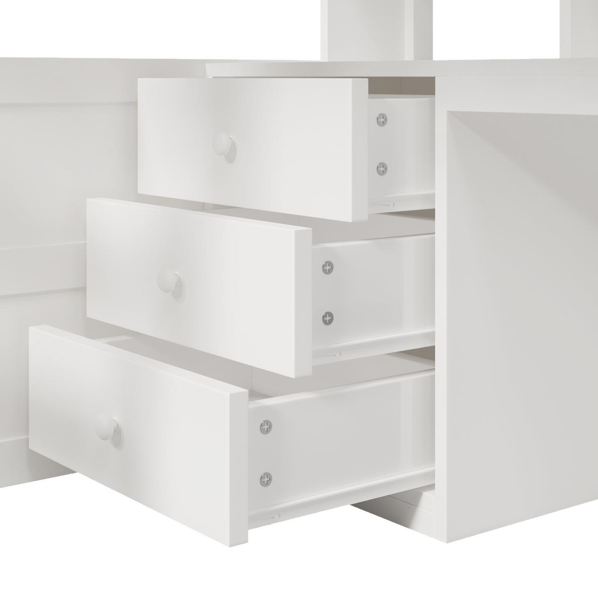 HOCHBETT 140x200cm Weiß LED-Licht Kleiderschrank Schreibtisch Schubladen - Weiß, Holz (140/200cm) - FLIEKS