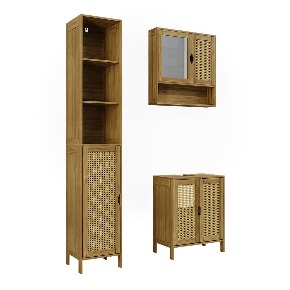 BADMÖBEL-SET Liora Bambus 3 Teile - Grün, Holzwerkstoff (48/60/29cm) - Vicco