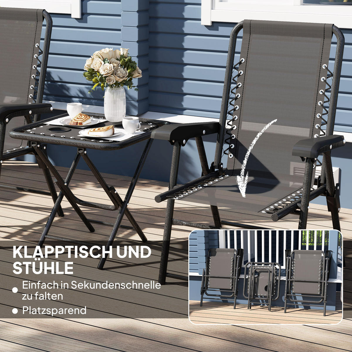 BISTRO Set 3-teilig aus Stahl Wetterfest Gartenmöbel Set mit Bistrotisch - Schwarz, Textil/Metall - Outsunny