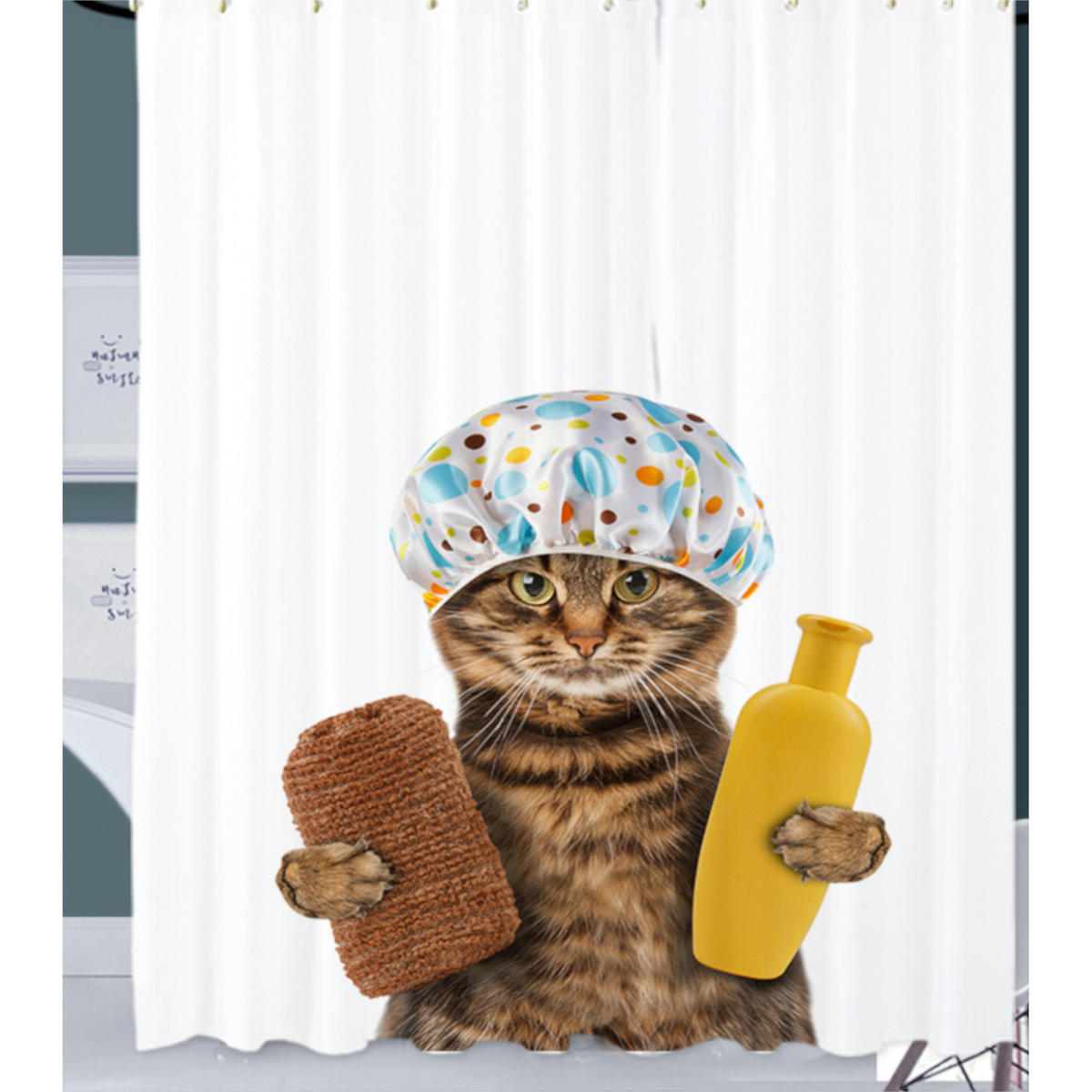 DUSCHVORHANG Shower Cat 180 x 200 cm - Braun, Textil (180/200cm) - Sanilo