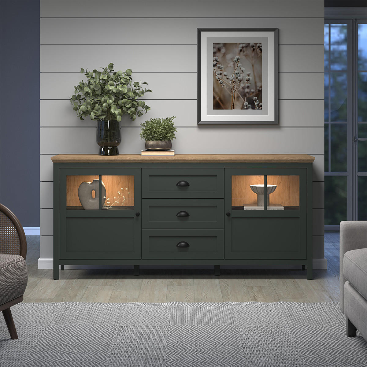 SIDEBOARD Stanton Grün - Grün, Holzwerkstoff (185/185/86cm) - Trendteam