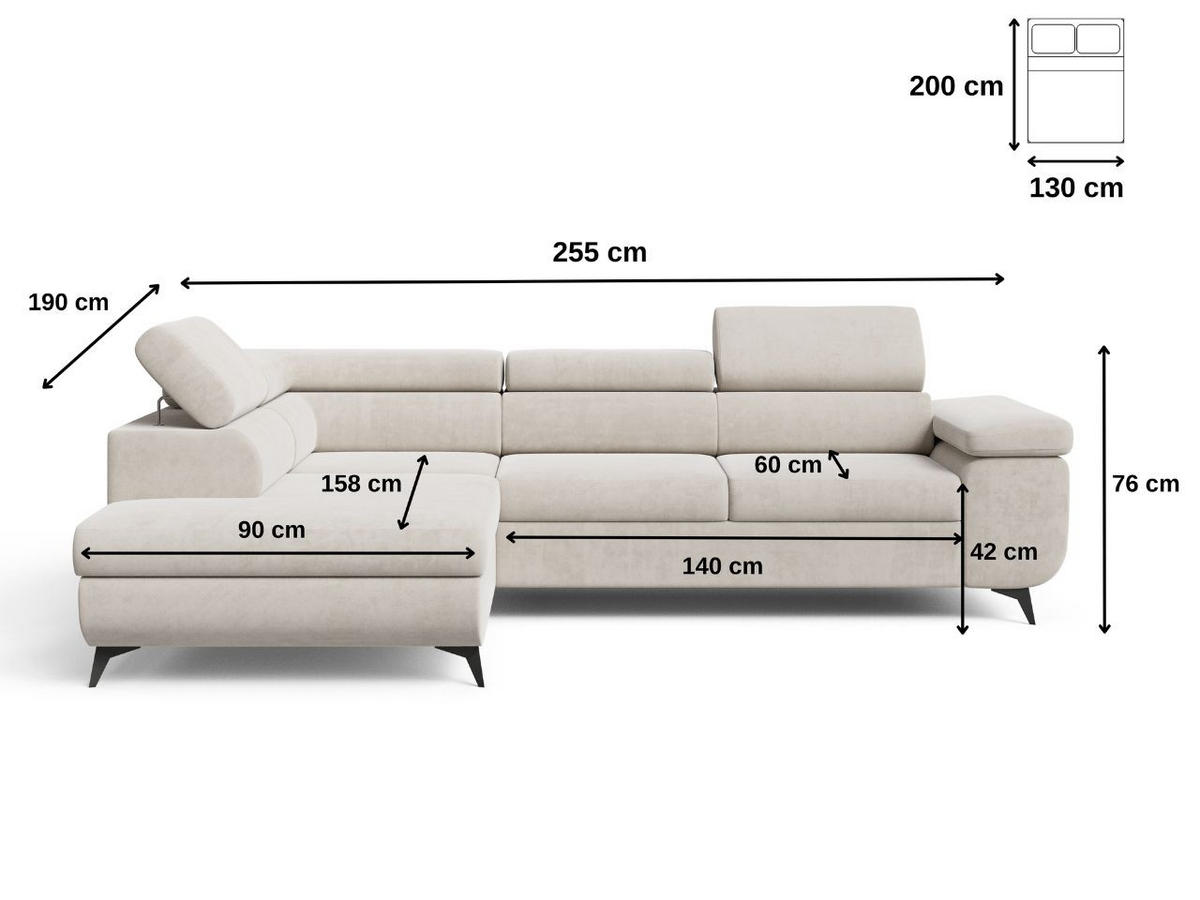 ECKSOFA Argon Beige Links - Beige/Schwarz, Holz/Textil (255/190cm) - Graingold