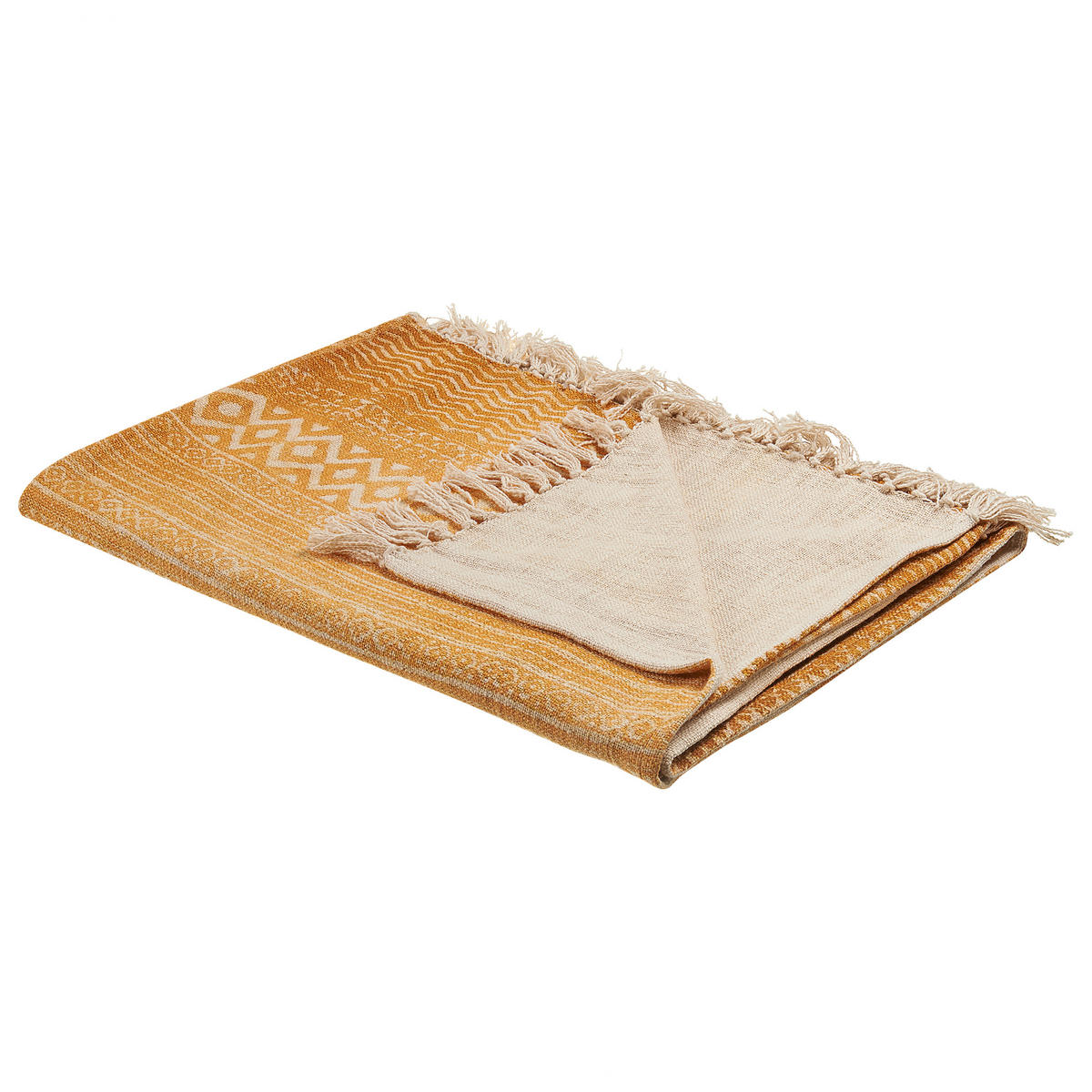 DECKE Senfgelb Firozabad 130/180 cm - Dunkelgelb, Naturmaterialien/Textil (130/180cm) - Beliani