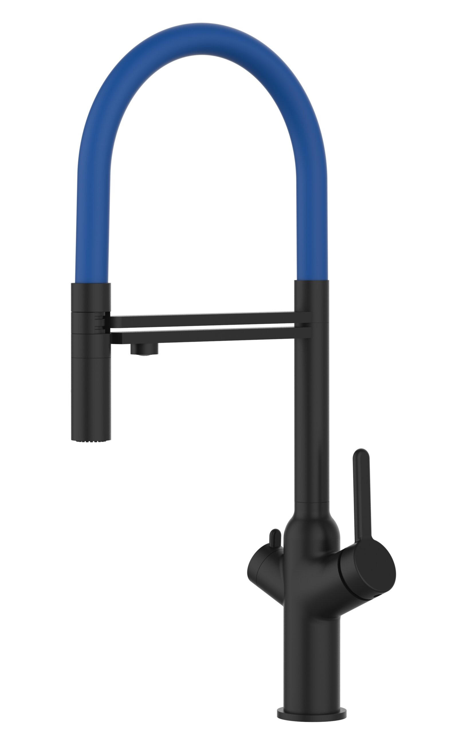 3-WEGE-KÜCHENARMATUR, Schwarz Matt und Blau, 2-Strahl-Brause - Blau/Schwarz, Metall (20.61/48/20.61cm) - VIZIO