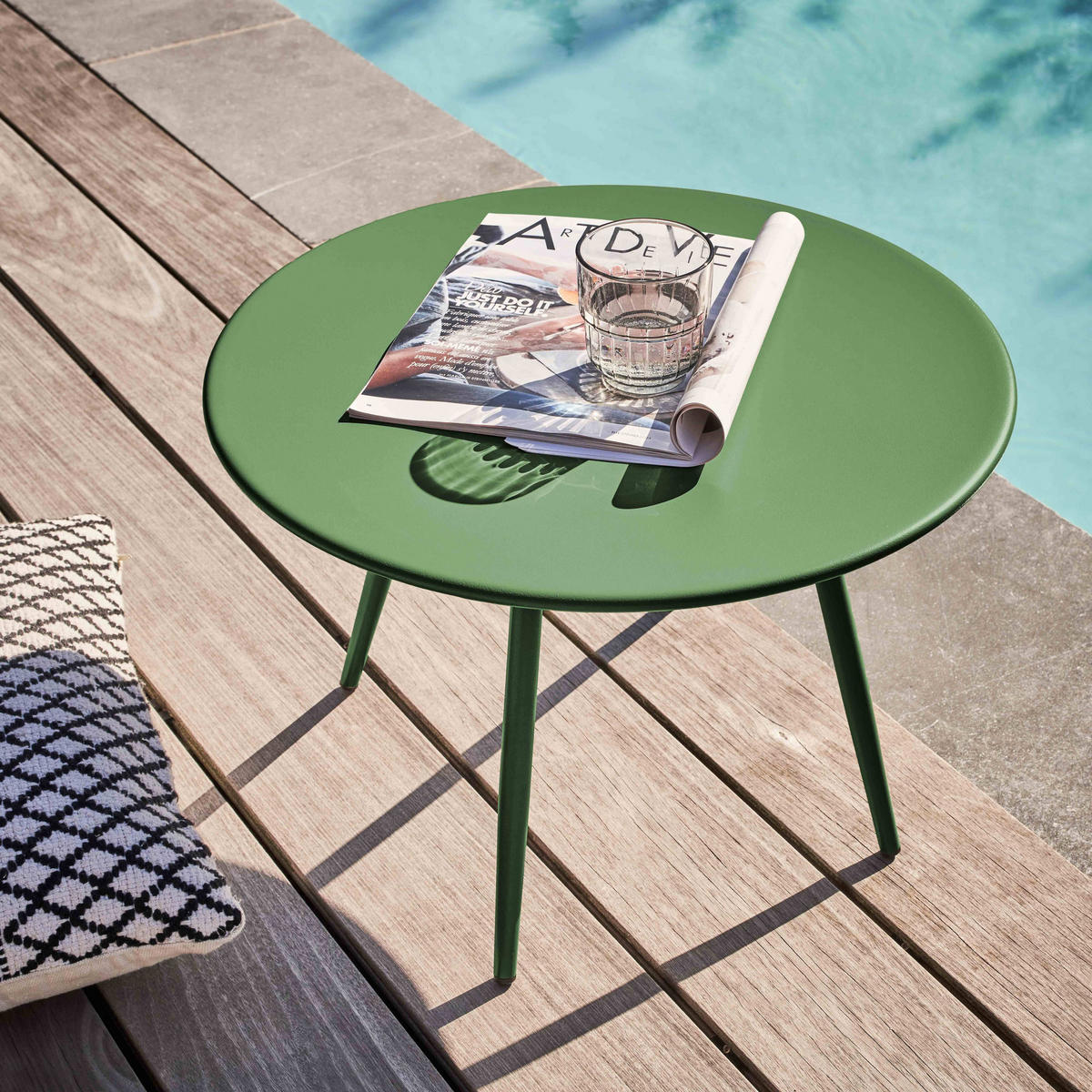 GARTEN-LOUNGETISCH, Kaktusgrünen - Dunkelgrün, Metall (90/50/34cm) - Oviala