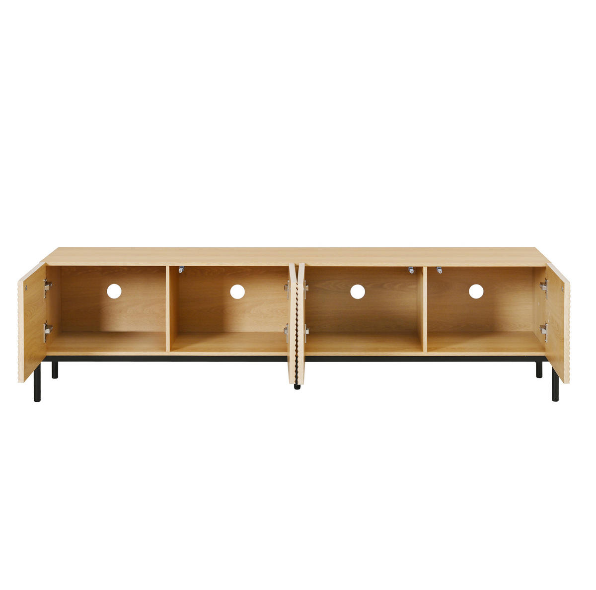TV skrinka 163,5/40/45 cm prírodná so 4 dvierkami a 3D povrchom z MDF - svetlohnedá, kompozitné drevo (163.5/45/40cm) - OKWISH