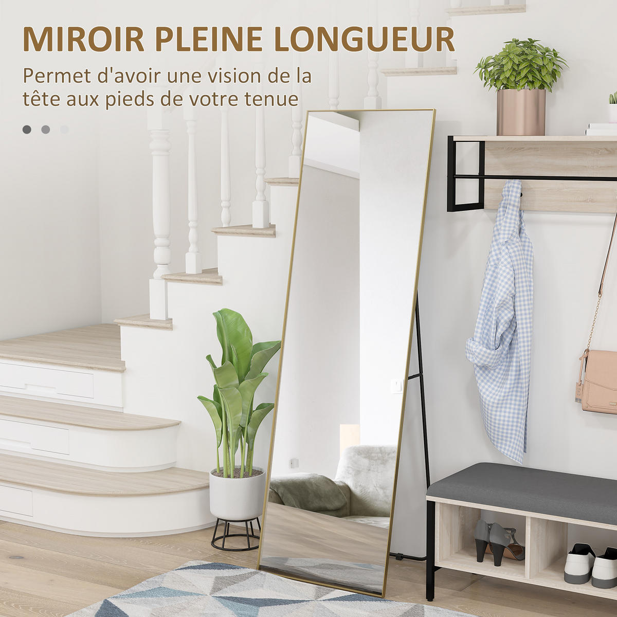 STANDSPIEGEL DE-17926 50x160 cm mit 3-in-1 Nutzung Gold - Goldfarben, Glas (50/160/4cm) - ComfortXL
