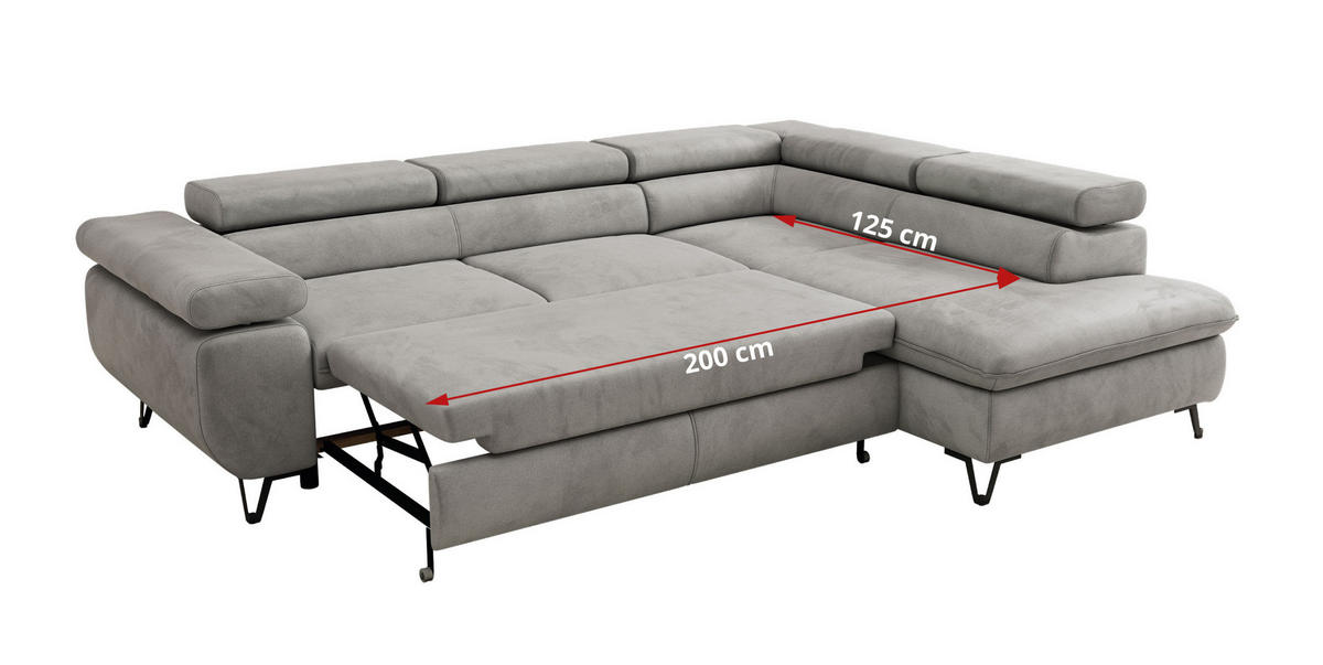 ECKSOFA PABLO L Hellgrau Velvet - Rechts Seite - Hellgrau/Schwarz, Textil/Metall (273/208cm) - MKS
