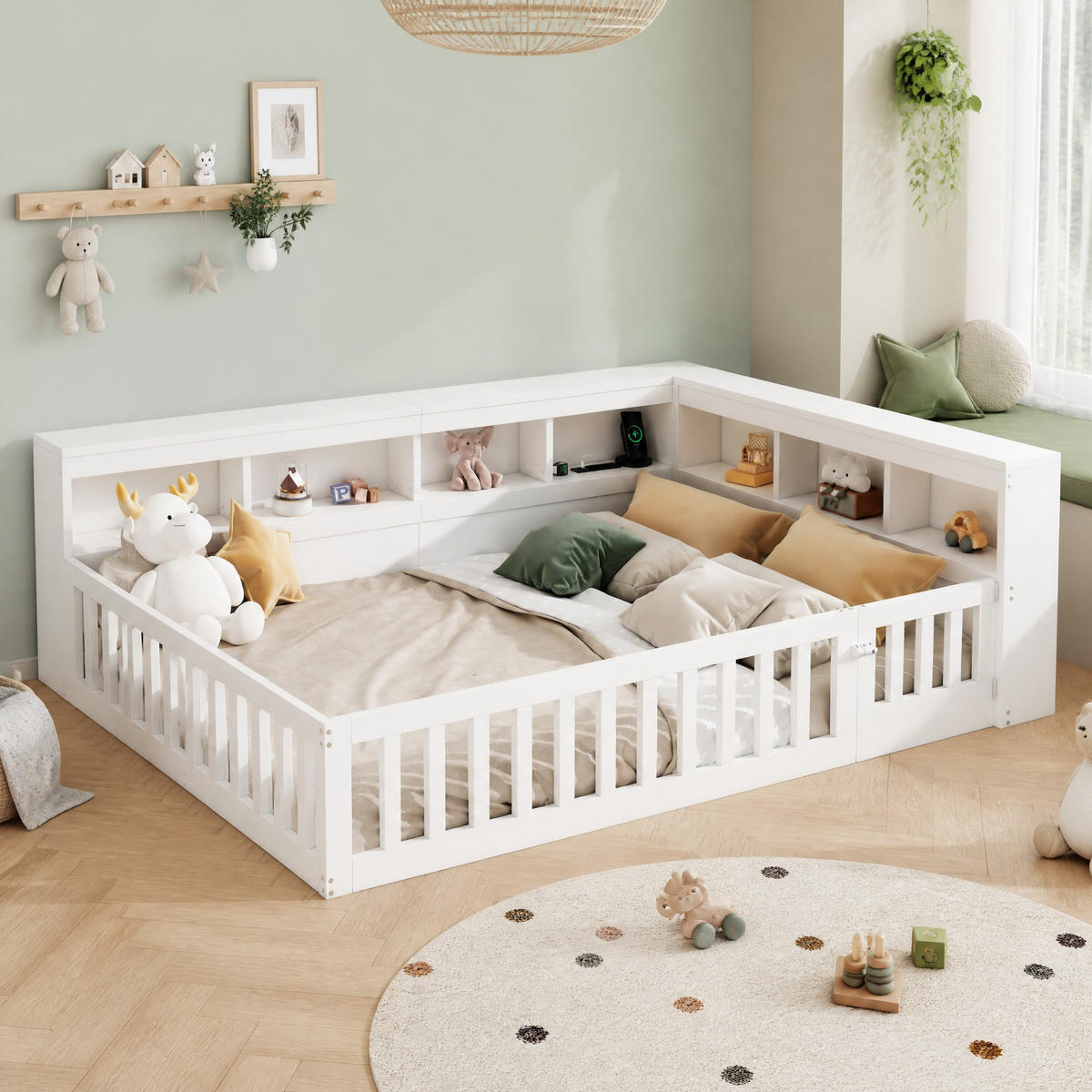 BETT 140/200 mit Steckdose, USB und Stauraum in Weiß - Weiß, Holzwerkstoff (140/200cm) - EVRYAE