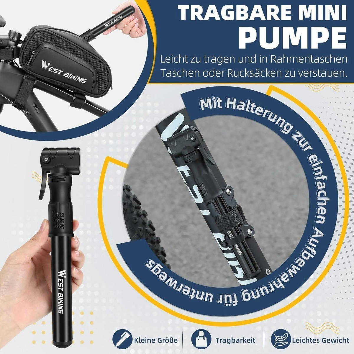 FAHRRADPUMPE Mini Aluminium für alle Ventile Schwarz - Schwarz, Metall (4.3/22.5/22.5cm)