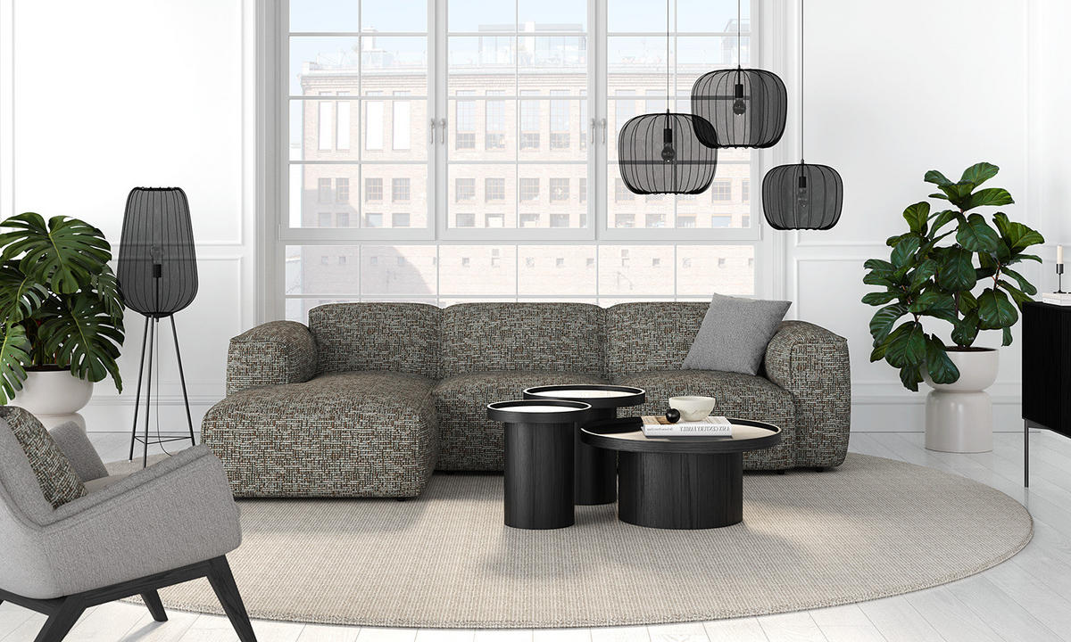 3-SITZER ECKSOFA mit Longchair - Schwarz/Grau, Kunststoff/Textil (284/173cm) - home24