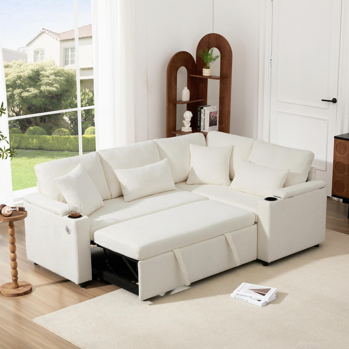SCHLAFSOFA 206.5x141x86 cm aus Chenille L-förmiges 4-Sitzer, beige - Beige, Textil (141/206.5cm) - Luhomfu