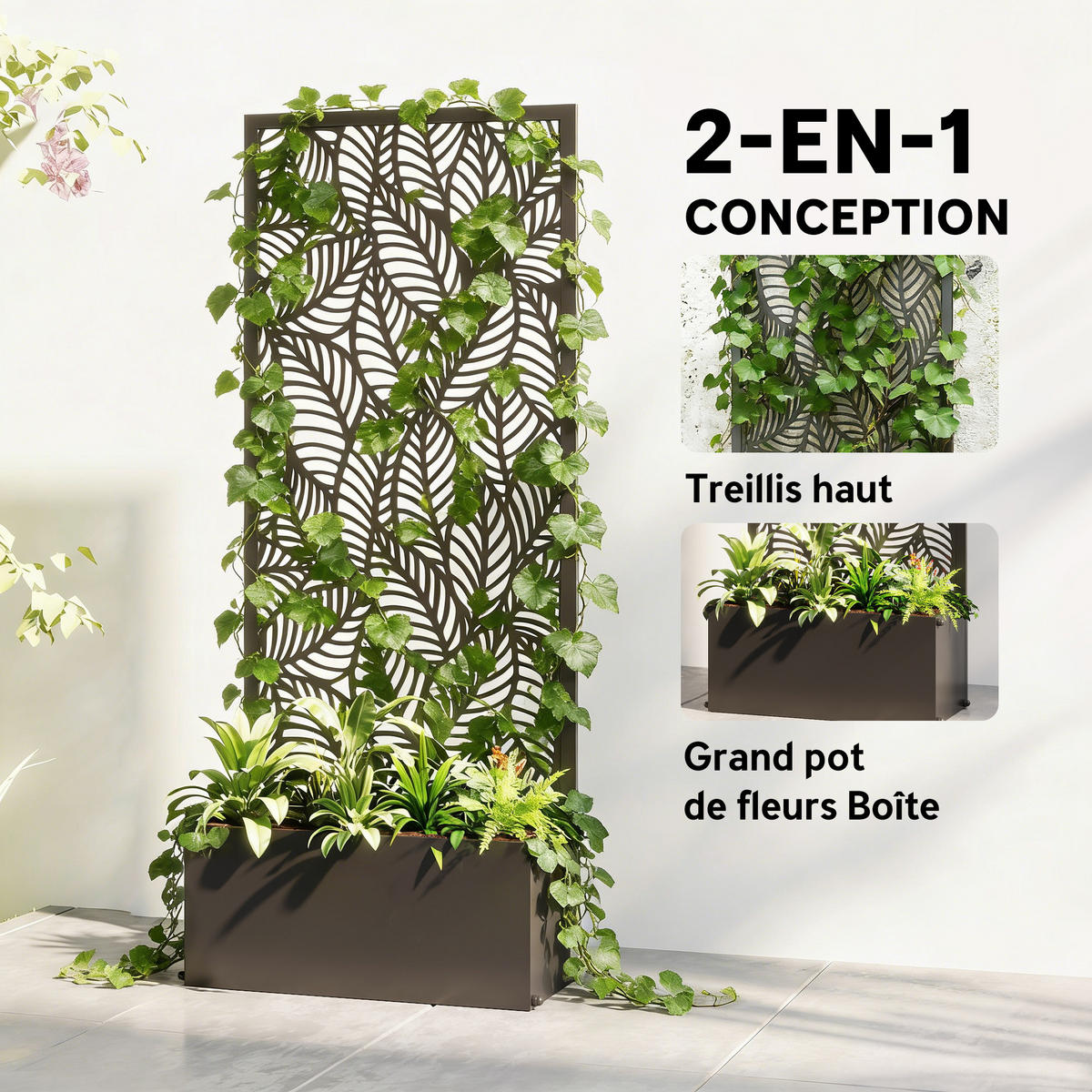 HOCHBEET DE-12320 mit Rankgitter 2-in-1, 45/21,5/110 cm Schwarz - Schwarz, Metall (45/110/21.5cm) - ComfortXL