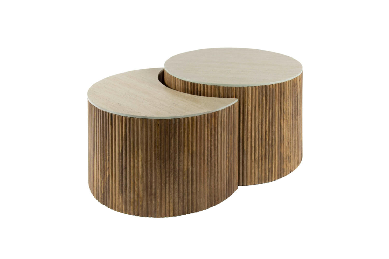COUCHTISCH-SET DESEADO Weiß Keramik - Braun/Weiß, Mangoholz/Keramik (60/60/40cm) - KAWOLA