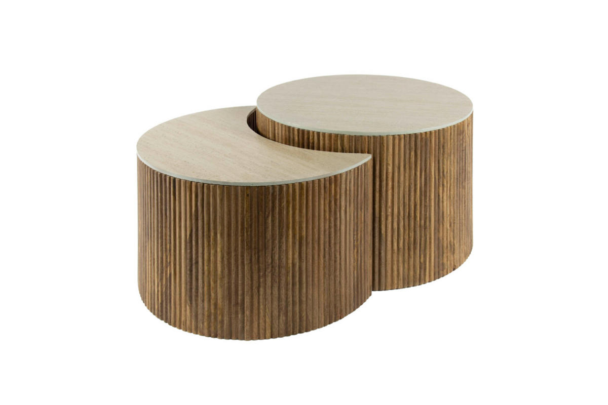 COUCHTISCH-SET DESEADO Weiß Keramik - Braun/Weiß, Mangoholz/Keramik (60/60/40cm) - KAWOLA