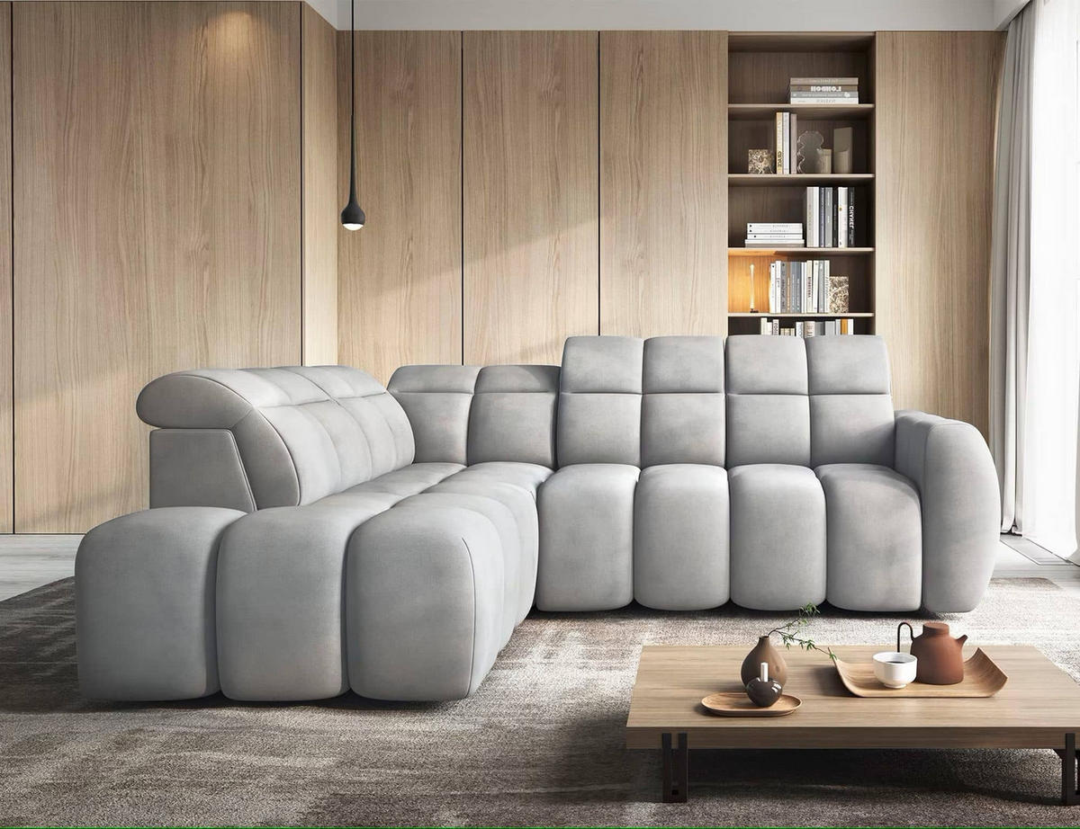 ECKSOFA mit elektrischem Sitzvorschub, Bettkasten und verstellbare Kopflehnen - Grau, Naturmaterialien/Textil (258/208cm) - Eltap