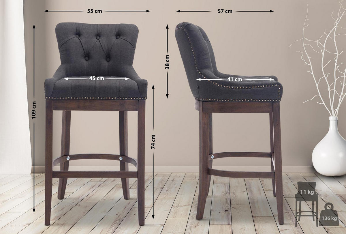 BARHOCKER Lakewood 109x55x57 cm dunkelgrau - Dunkelgrau, Textil (55/109/57cm) - furnicato
