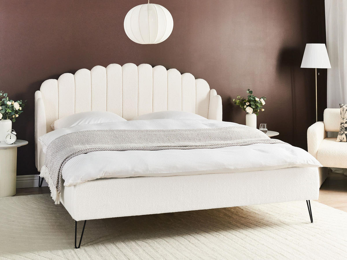 POLSTERBETT mit Lattenrost 180x200 cm Weiß Ambillou - Creme, Textil (180/200cm) - Beliani