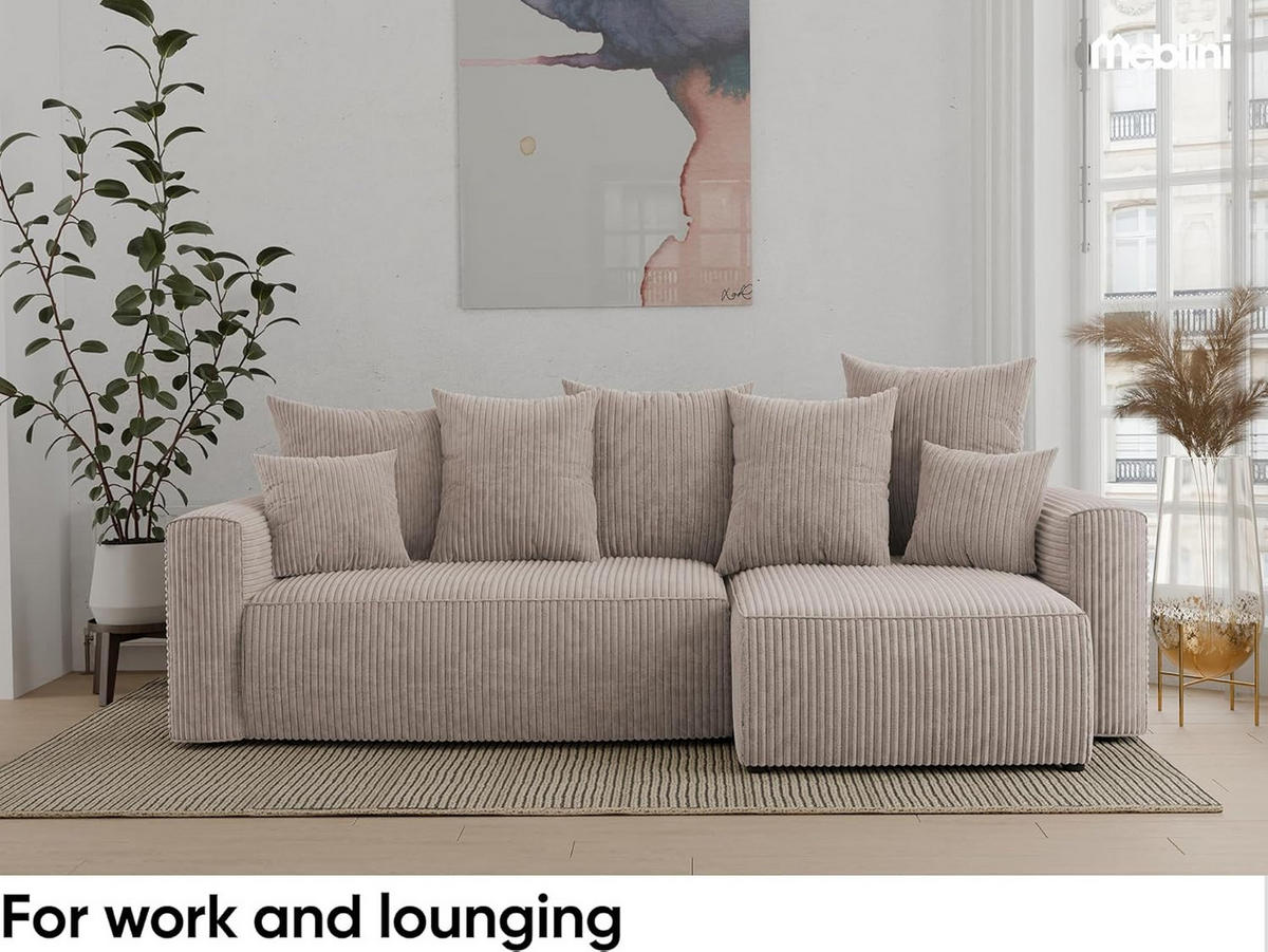 ECKSOFA DAVE L - Beige/Schwarz, Holzwerkstoff (238/87cm) - Meblini