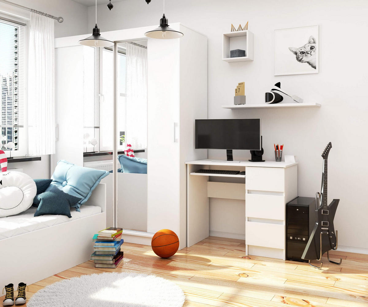 SCHREIBTISCH Rechts 3 Schubladen, Weiß, 90x50x77 cm - Weiß, Holz (50/90/77cm) - Milordbikes