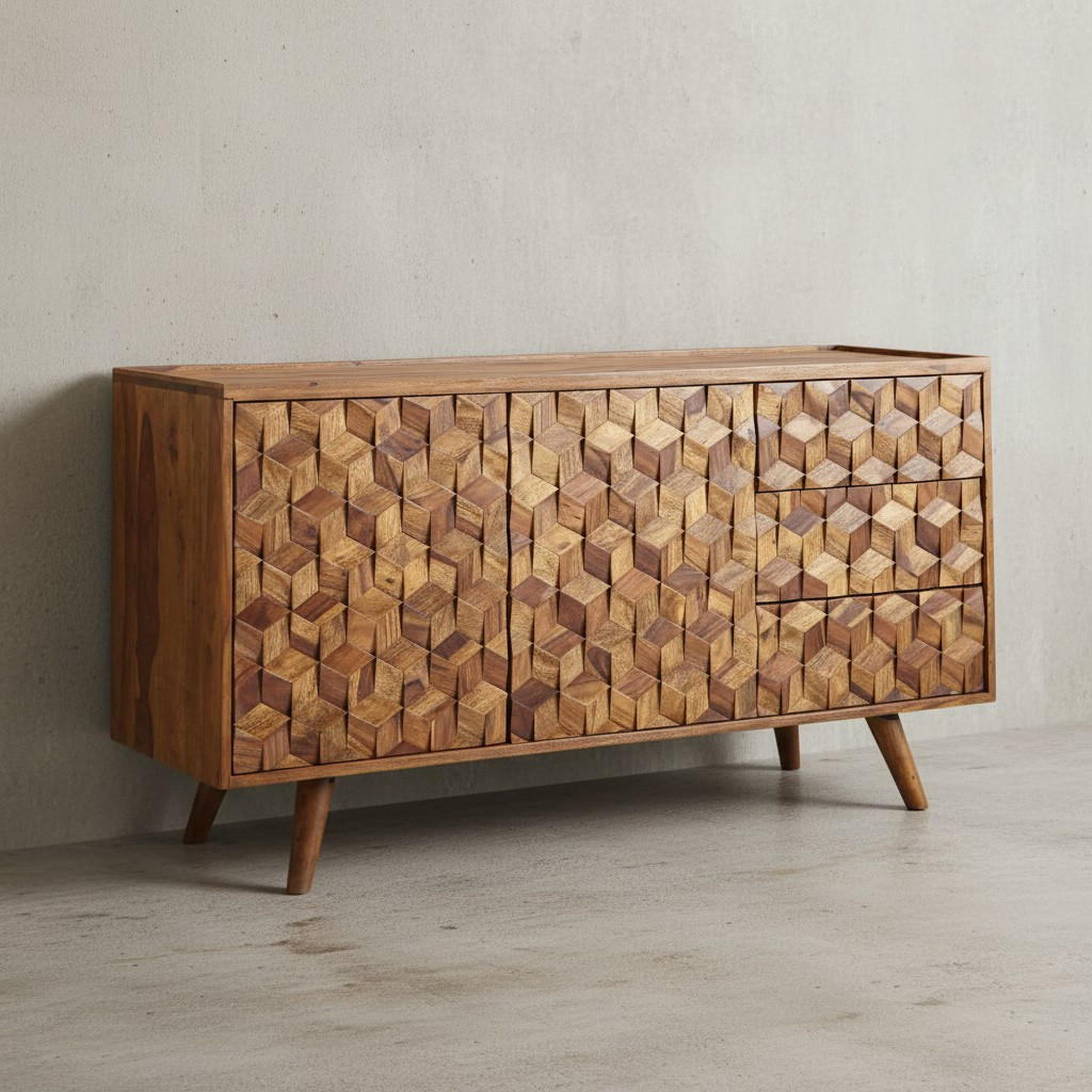 SIDEBOARD – Massivholz, 138x76x45 cm, mit Türen und Schubladen - Braun, Holz (138/76/45cm) - KADIMA DESIGN