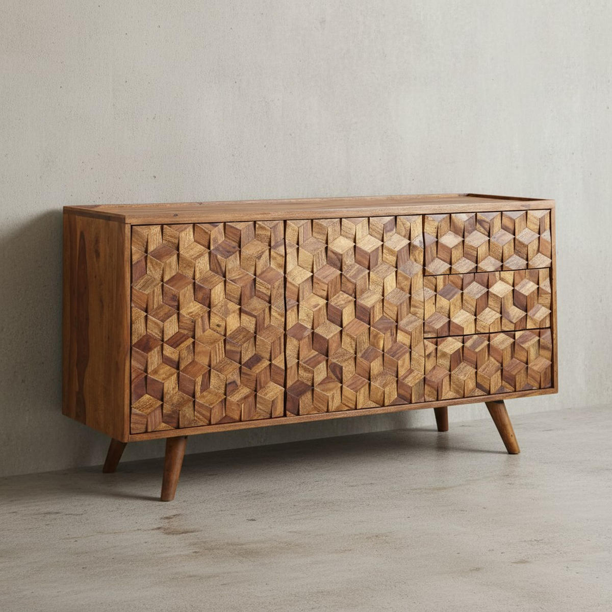 SIDEBOARD – Massivholz, 138x76x45 cm, mit Türen und Schubladen - Braun, Holz (138/76/45cm) - KADIMA DESIGN
