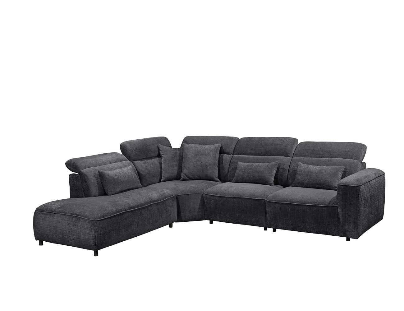 ECKSOFA mit 5-fach verstellbare Kopflehnen und pflegeleichter Mikrofaser-Chenille-Bezug - Schwarz, Kunststoff/Textil (339/285cm) - ed exciting design