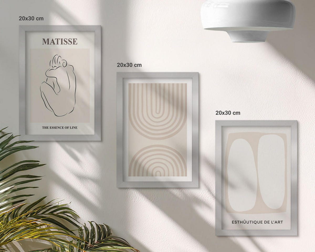 WANDBILDER 3er Set - 20x30 cm Silberner Rahmen - Stilvolle minimalistische Linien - Silberfarben, Kunststoff (20/30cm) - ArtPrintCave