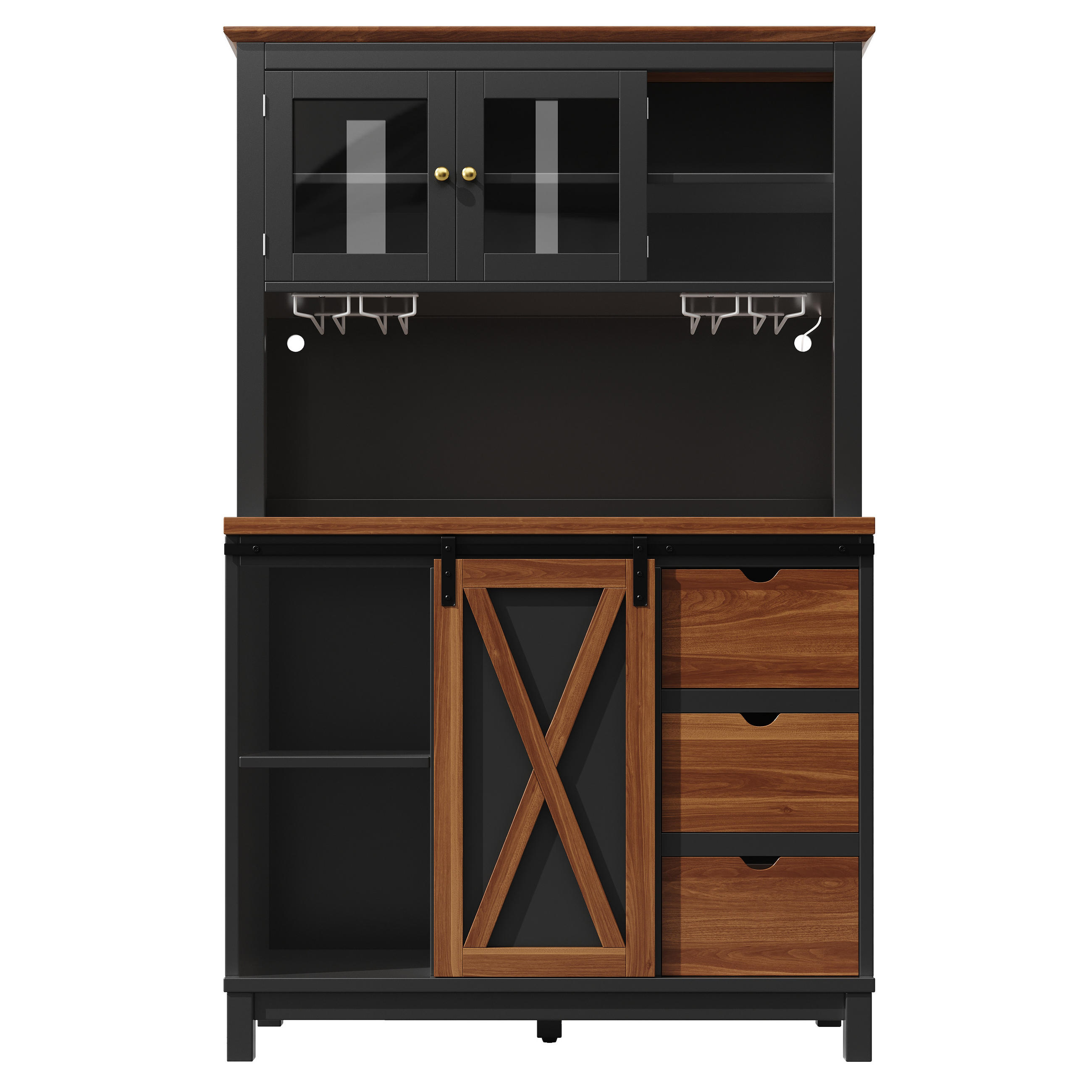 BUFFETSCHRANK Kombi Schwarz 104/40/180 cm - Schwarz, Holz (104/180/40cm) - PANGIVO