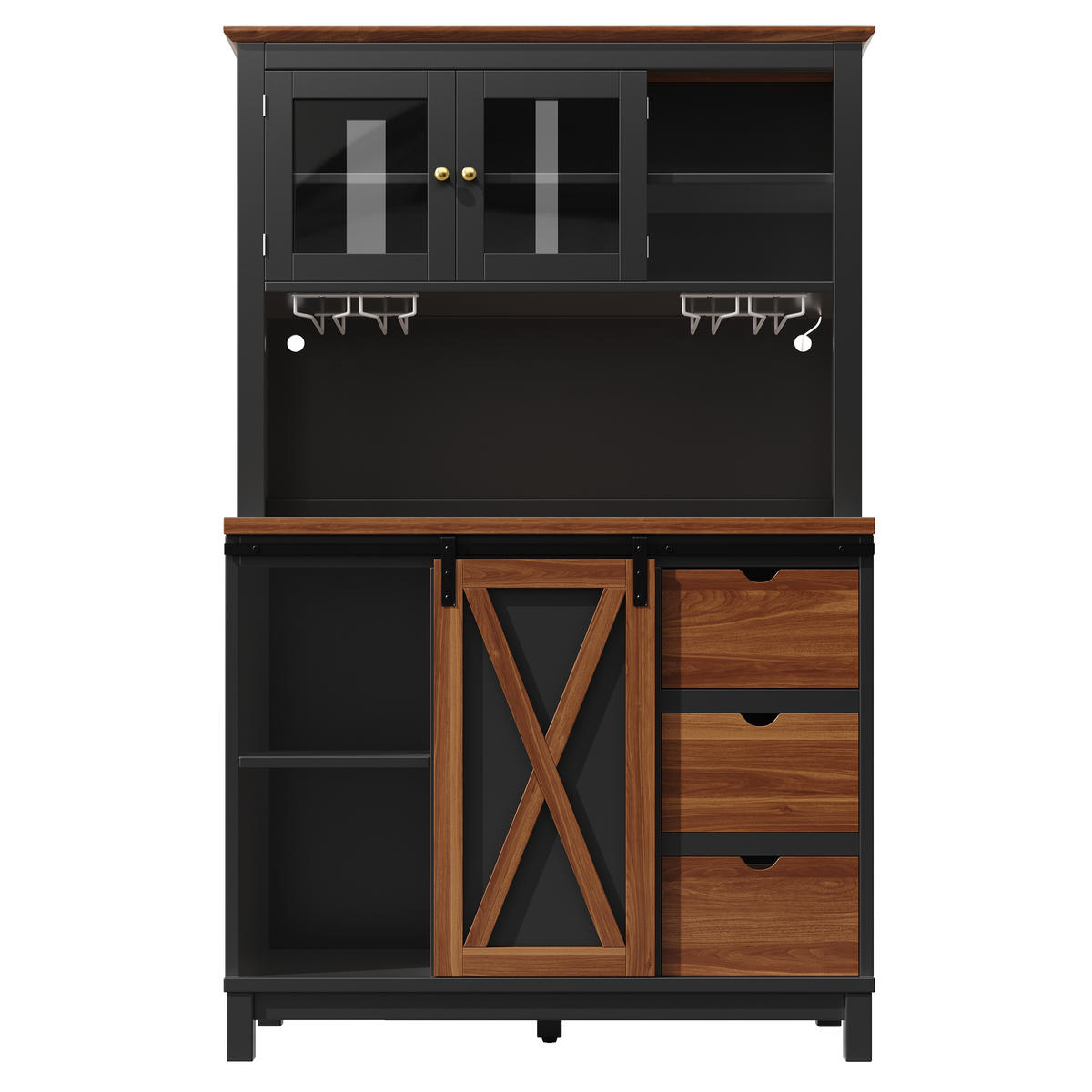 GESCHIRRSCHRANK aus MDF+Metall+Glas 104x40x180cm in Schwarz mit LED - Schwarz, Holzwerkstoff (104/180/40cm) - Modfu