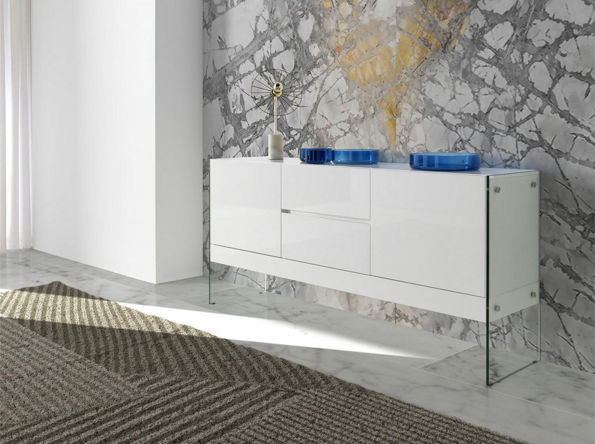 SIDEBOARD Glas Weiß 180/45/85 cm - Transparent/Weiß, Glas/Holz (180/85/45cm) - ANGEL CERDA