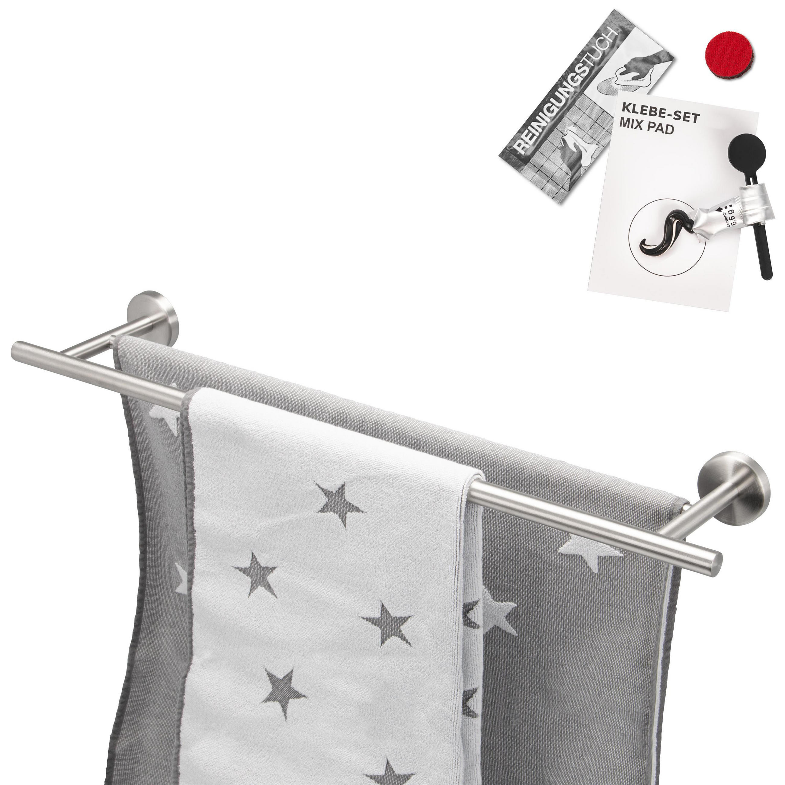 BADETUCHSTANGE PIAZZA Edelstahl, inkl. Klebeset - Edelstahlfarben, Metall (70/6/14cm) - bremermann