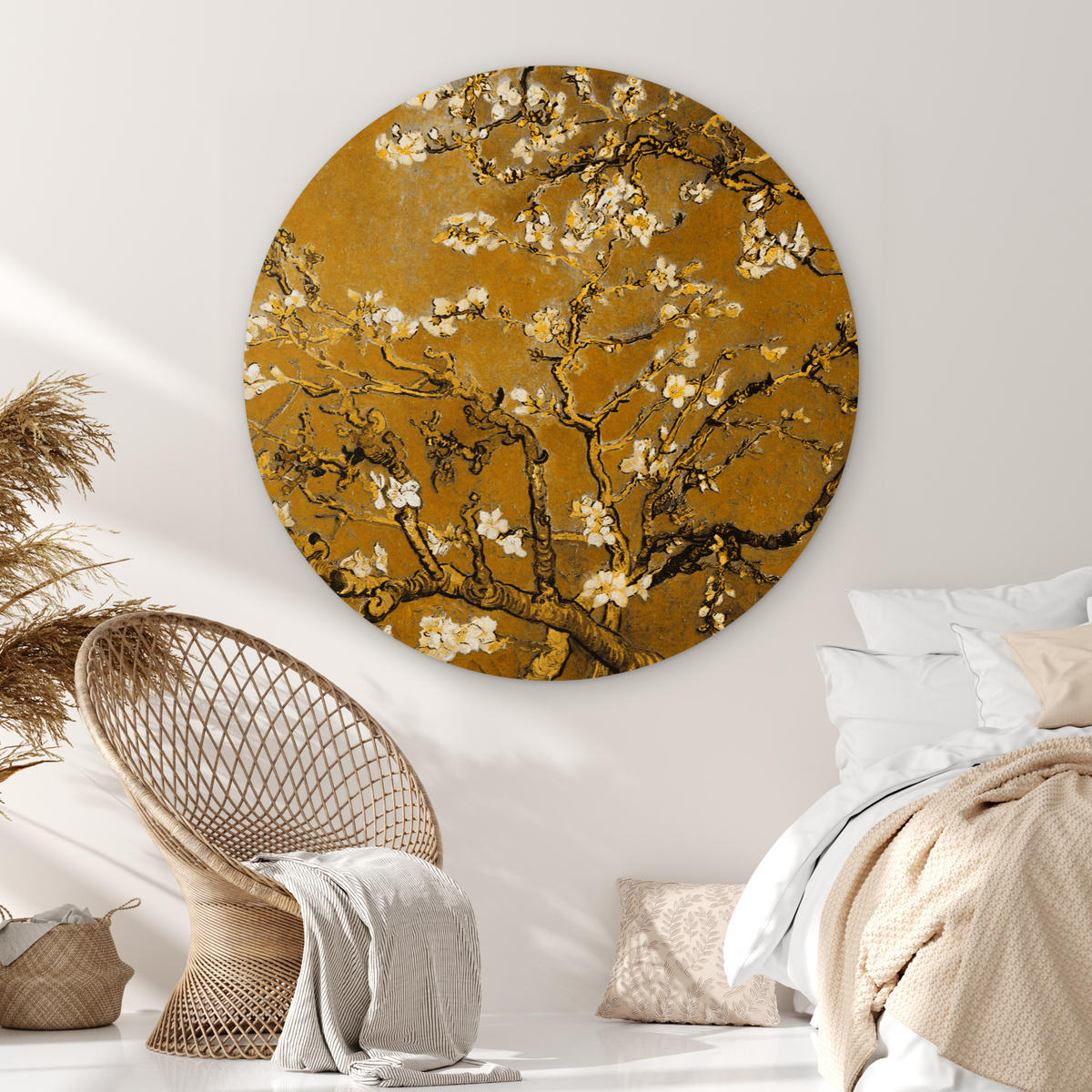 NÁSTĚNNÝ OBRAZ Mandlový květ - Umění - Van Gogh - Zlato 150x150 cm - barva Wenge, plast (150/150cm) - MuchoWow