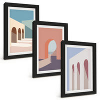 BILDER SET 3er Set - 20x30 cm Schwarzer Rahmen - Architekturgrafiken in Pastellfarben - Schwarz, Kunststoff (20/30cm) - TULUP