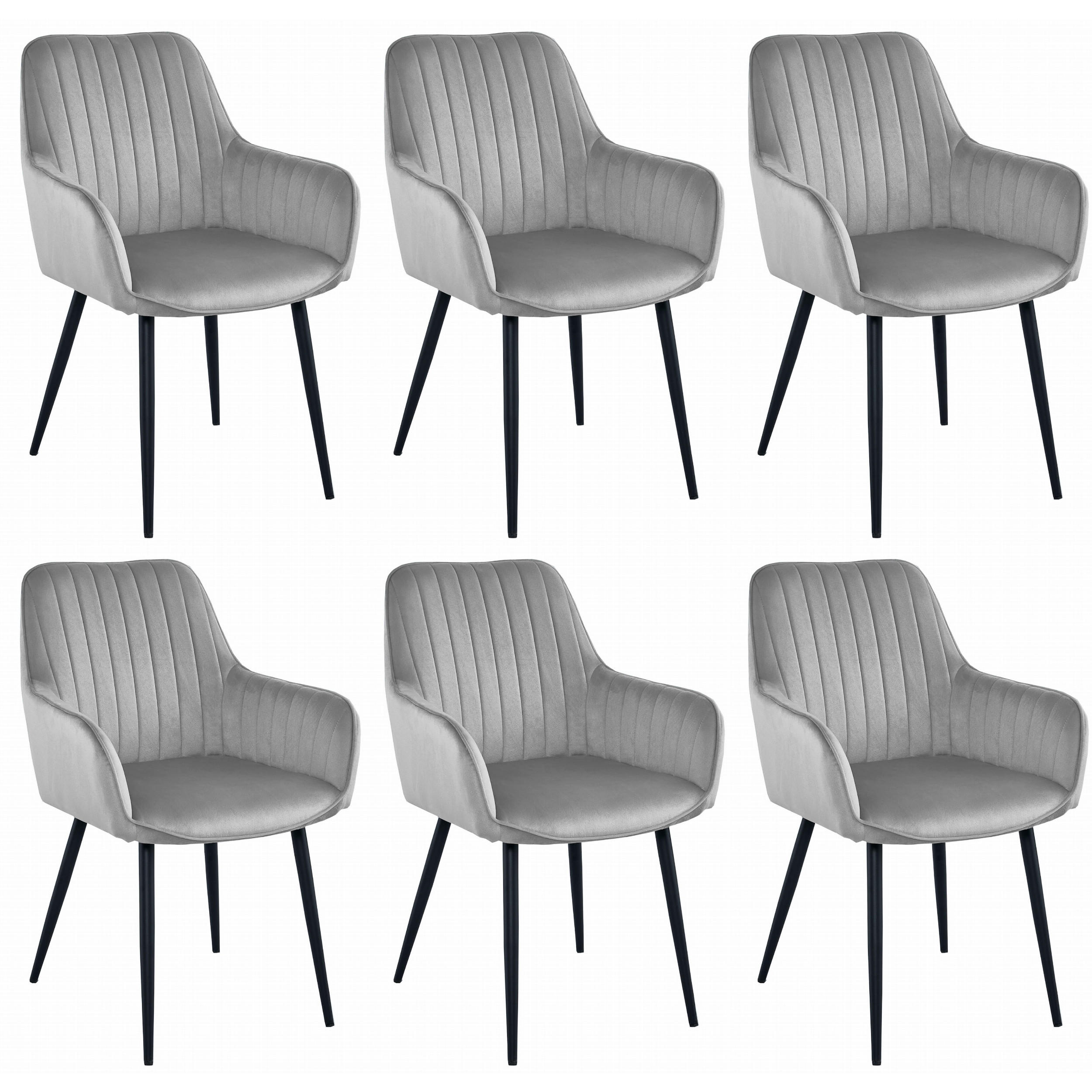 STUHL OSILO 6-er Set, Silbergrau, Schwarz, Schwarze metallische Beine - Hellgrau, Textil/Metall (55/84/46cm) - Komodee