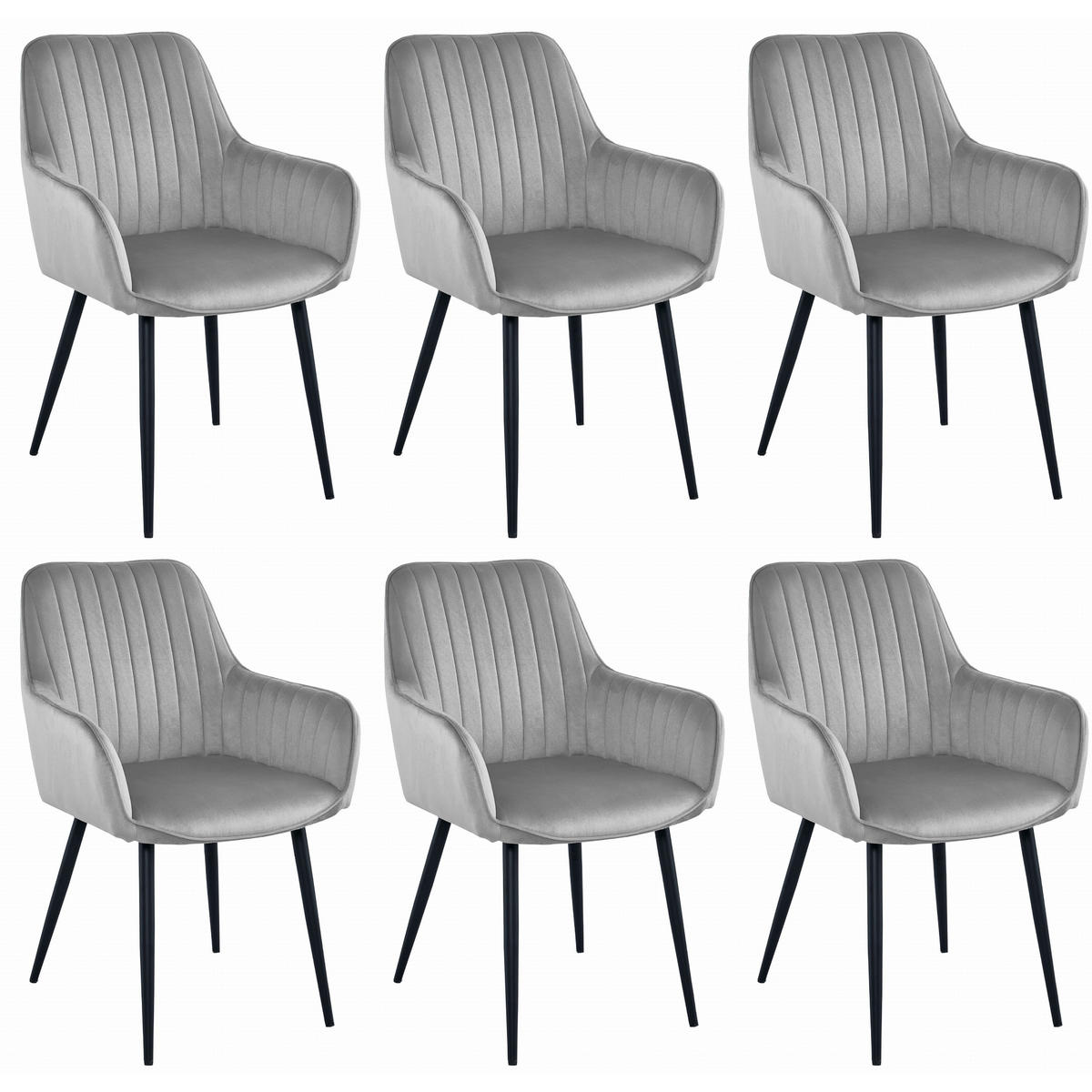 STUHL OSILO 6-er Set, Silbergrau, Schwarz, Schwarze metallische Beine - Hellgrau, Textil/Metall (55/84/46cm) - Komodee