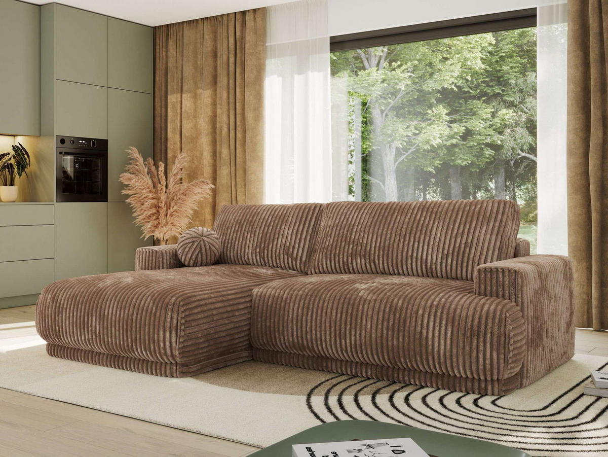 ECKSCHLAFSOFA RINA L Braun Cord - links - Schwarz/Braun, Kunststoff/Textil (267/170cm) - MKS