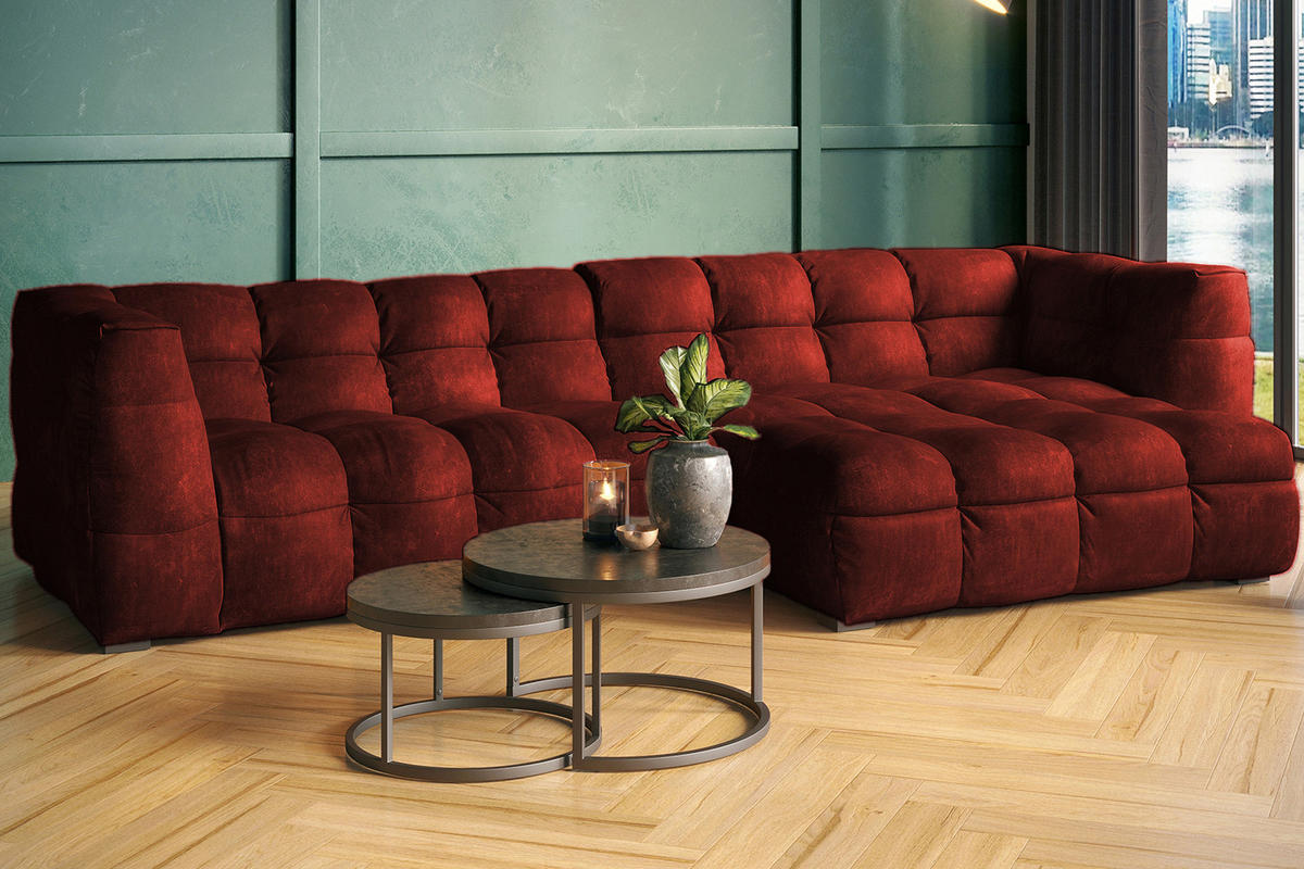ECKSOFA RIO Bordeaux Velvet - Bordeaux/Schwarz, Textil (319/170cm) - KAWOLA