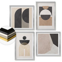 WANDBILDER 4er Set - 50x50 cm & 40x60 cm Silberner Rahmen - Abstrakte Formen beige braun - Silberfarben, Kunststoff (50/50cm) - ArtPrintCave